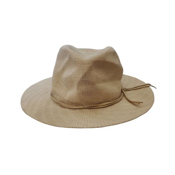 Free People Cream Woven Fedora Sun Hat Faux Leather Detail Women's One Size - Picture 1 of 6